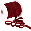 2 x Burgundy Velvet Ribbon 3/8'' 50 Yards Velvet Fabric Vintage Ribbon for Christmas Tree, Gift Wrapping, Flower Bouquet, Wreath Decorations, Bow Making (Burgundy, 3/8"-50 Yard)