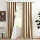 NICETOWN 100% Blackout Camel Linen Curtains 108 inches Length with Thermal Insulated Liners, 2 Panels, 62 inches W, Farmhouse Style Room Cooling Small Window Draperies for Dining Room