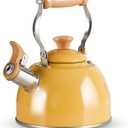 ROCKURWOK Tea Kettle, Tea Pot with Cool Touch Ergonomic Handle, Teapot Food Grade Stainless Steel, Tea Kettle Stovetop, Kettle Teapot, Whistling Tea Kettle, Small Tea Kettle, 1.6 Quart (Yellow)