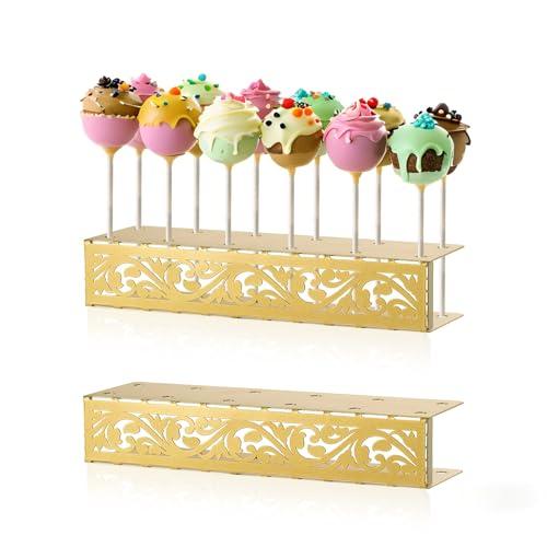 AIM & GGKK Cake Pop Stand, 12 Holes Lollipop Display Stand,Set of 2 Gold Metal Display Holder, Lollipop Holder for Wedding, Baby Shower, Birthday, Anniversaries Party Candy Decorative