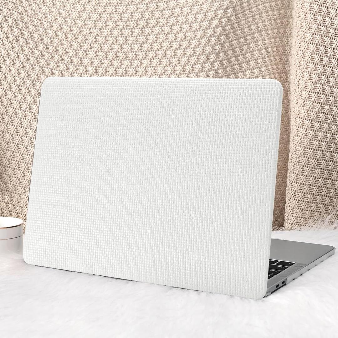 Seorsok Compatible with MacBook Pro 13 inch Case M2 2023,2022,2021-2016 A2338 M1 A2251 A2289 A2159 A1989 A1708 A1706,Elegant Leather Plastic Hard Shell Case with Transparent Keyboard Cover,White