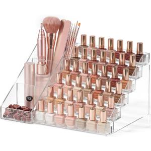 HBlife 6 Tier Nail Polish Organizer with Nail Supplies Organizer, Quick Assembly Clear Acrylic Nail Polish Holder Display Stand for Gel Polish (1 Pack)