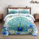 Twin Size Comforter Set with Pillowcase, Painting Feather Royal Peacock Bird Soft 2 Pcs Bedding for Kids and Adults Bedroom Bed Decor (Multi 6)