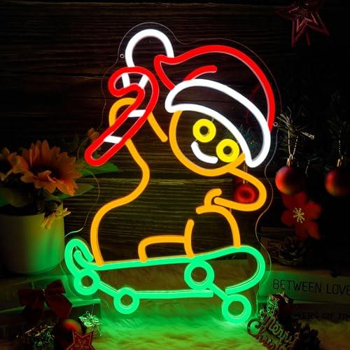 Skateboard Gingerbread Neon Sign for Christmas Décor Dimmable Gingerbread Décor Led Sign USB Powered Christmas Neon Light for Bedroom Living Room Bar Party (12.1 * 15.2 inches)