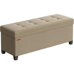 SONGMICS Storage Ottoman Bench, Foldable Foot Rest with Legs, 15 x 43 x 15.7 Inches, End of Bed Bench, Storage Chest, Load up to 660 lb, for Living Room, Bedroom, Entryway, Camel Brown ULSF018K01