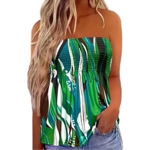Womens Strapless Smocked Tube Top Soft Stretchy Pleated Bandeau Tank Sexy Sleeveless Loose Summer Camis Tunic Tops (Medium, #5 Tie-dye a)
