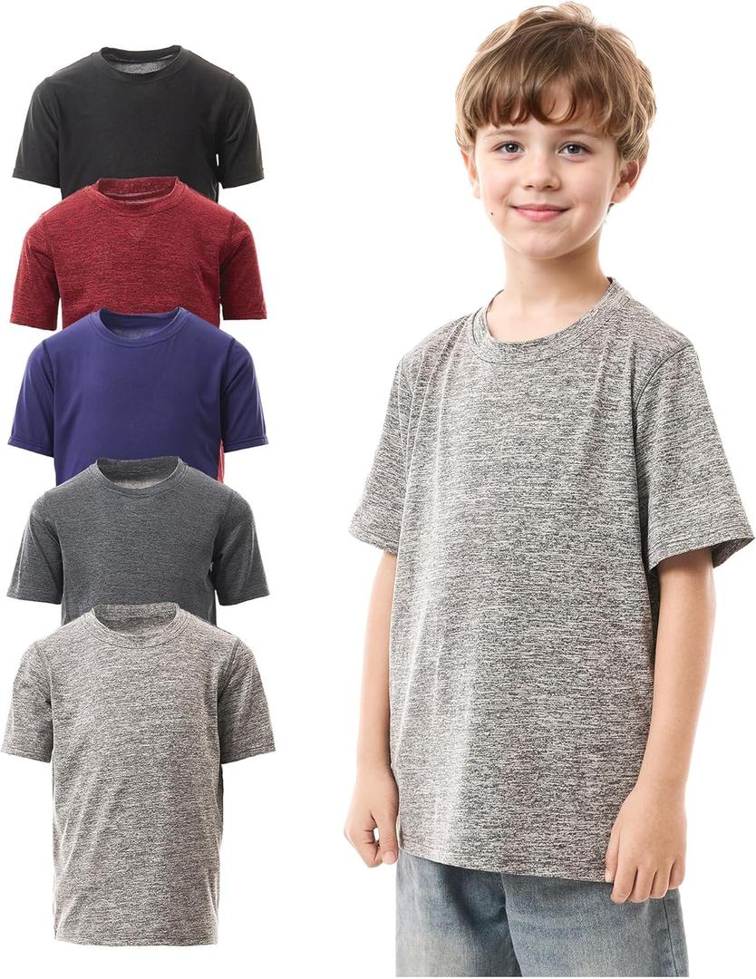 5 Pack Youth Dry-Fit T-Shirts Wicking Active Athletic Short Sleeve Tee for Kid Youth Teen (X-Large)