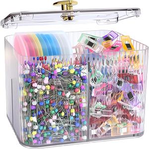 Mangpung Sewing Supplies and Accessories Kit,100Pcs Sewing Clips 800Pcs Pins in a 3-Section Clear Organizer Jar, Sewing Notions Quilting Gift Set for Women Mom Grandma