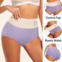 Women's Cotton Underwear High Waisted Tummy Control Soft Stretch Briefs Full Coverage Panties 4 Pack, L