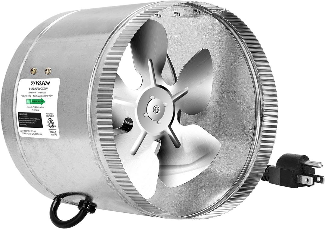 VIVOSUN 8 Inch Inline Duct Fan 420 CFM, HVAC Exhaust Ventilation Fan with Low Noise for Basements, Bathrooms, Kitchens and Attics, Silver