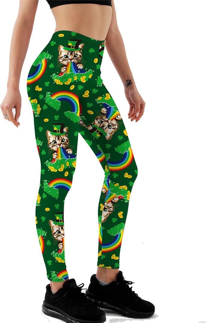 St Patricks High Waisted Leggings for Women No See Through Tummy Control Cycling Workout Stretchy Yoga Pants (Small, Green)