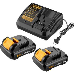 Powilling 12V DCB120 4.0Ah Battery Replacement for Dewalt 12V Battery and Charger Kit Compatible with Dewalt 12 Volt Max DCB124 DCB126 DCB127 DCB122 DCB125 (2 Pack)