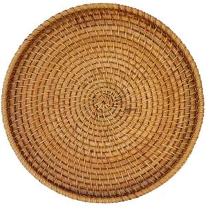 Hand Woven Rattan Serving Basket 8.7 inch - Round Platter for Fruit, Snacks, Appetizers, Bread, Breakfast, BBQs, Parties - Decorative Tray for Living Room, Kitchen, Dining Decor (Small)