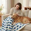 Amlie Home Chunky Knit Throw Blanket for Couch, Soft Chenille Handmade Crochet Throw Rope Knot Blanket for Couch, 50"x60", Space-Dyed Blue Striped