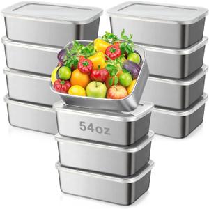 12 Pcs Stainless Steel Food Storage Containers with Lids, 54 oz Metal Freezer Containers, Lightweight Stackable Easy Open Reusable Meal Prep Box for Kitchen Picnic Oven Dishwasher Safe (Clear)