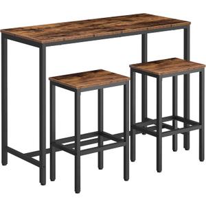 HOOBRO Bar Table and Chairs Set, 47.2 Rectangular Pub Table with 2 Stools for Small Space, High Top Table, 3-Piece Breakfast stools Set, Sturdy Metal Frame, Easy to Assemble, Rustic Brown BF52BT01