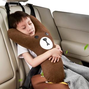 Y-Shape Kids Car Travel Pillow, Headreat Pillow with Adjustable Length up to 15.7", Traveling Car Pillow for Kids, Boys & Girls, Car Pillows for Sleeping, Brown