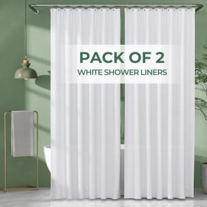 AmazerBath Shower Curtain Liner 2 Pack, 72 x 96 Inches Extra Long PEVA Plastic Shower Liner with Heavy Duty Stones and 12 Rustproof Metal Grommet, Lightweight Waterproof Shower Curtain - White