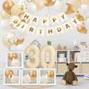 30th Birthday Decorations for Her - 66pcs Birthday Party Balloons Decorations Kit with Happy Birthday Banner for Women with Number 30 Foil Balloon, White Gold Balloons & Butterfly Decals