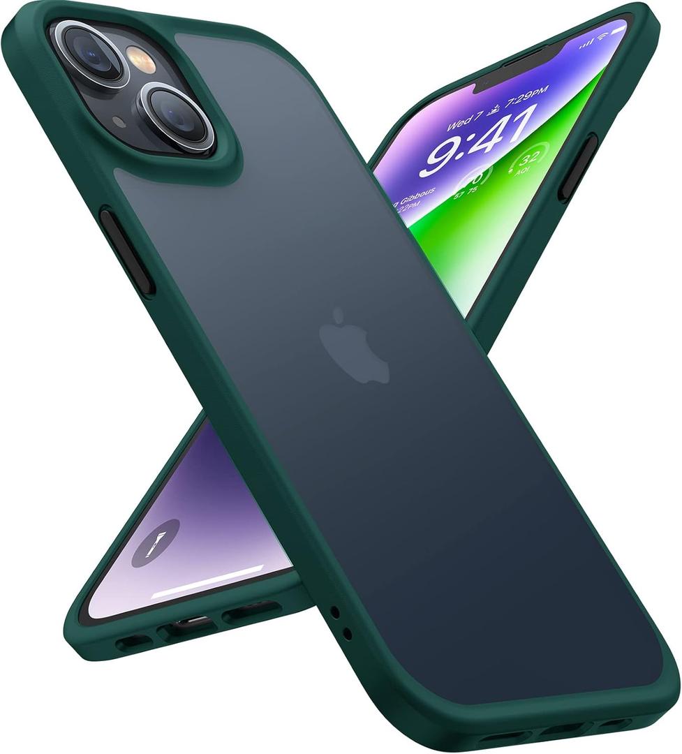 TORRAS Shockproof for iPhone 15 Plus Case & iPhone 14 Plus Case [Military Grade Drop Tested] Shockproof Protective Black Hard Back Slim Case for iPhone 15 Plus 6.7'', Forest Green-Guardian Series