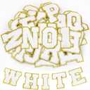 62 Pcs Self Adhesive Chenille Patches White Iron on Letters and Numbers Embroidered Patch for Clothes,Hats,Bags,Backpacks,Shoes (White)