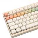 MOA Profile Keycaps, Rainbow PBT Keycap, Minimalist White Cute Round Keyboard Keycap, Dye-Sublimation Colorful Custom Key Cap for 61/64/68/84/87/100/104/108 Cherry MX Mechanical Keyboards(124 Keys)