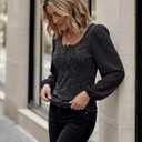 HEYTALALA Womens Puff Long Sleeve Tunic Tops Button Down Square Neck Blouse Loose Fit Basic T Shirt Elegant Tee Shirts (XXL)