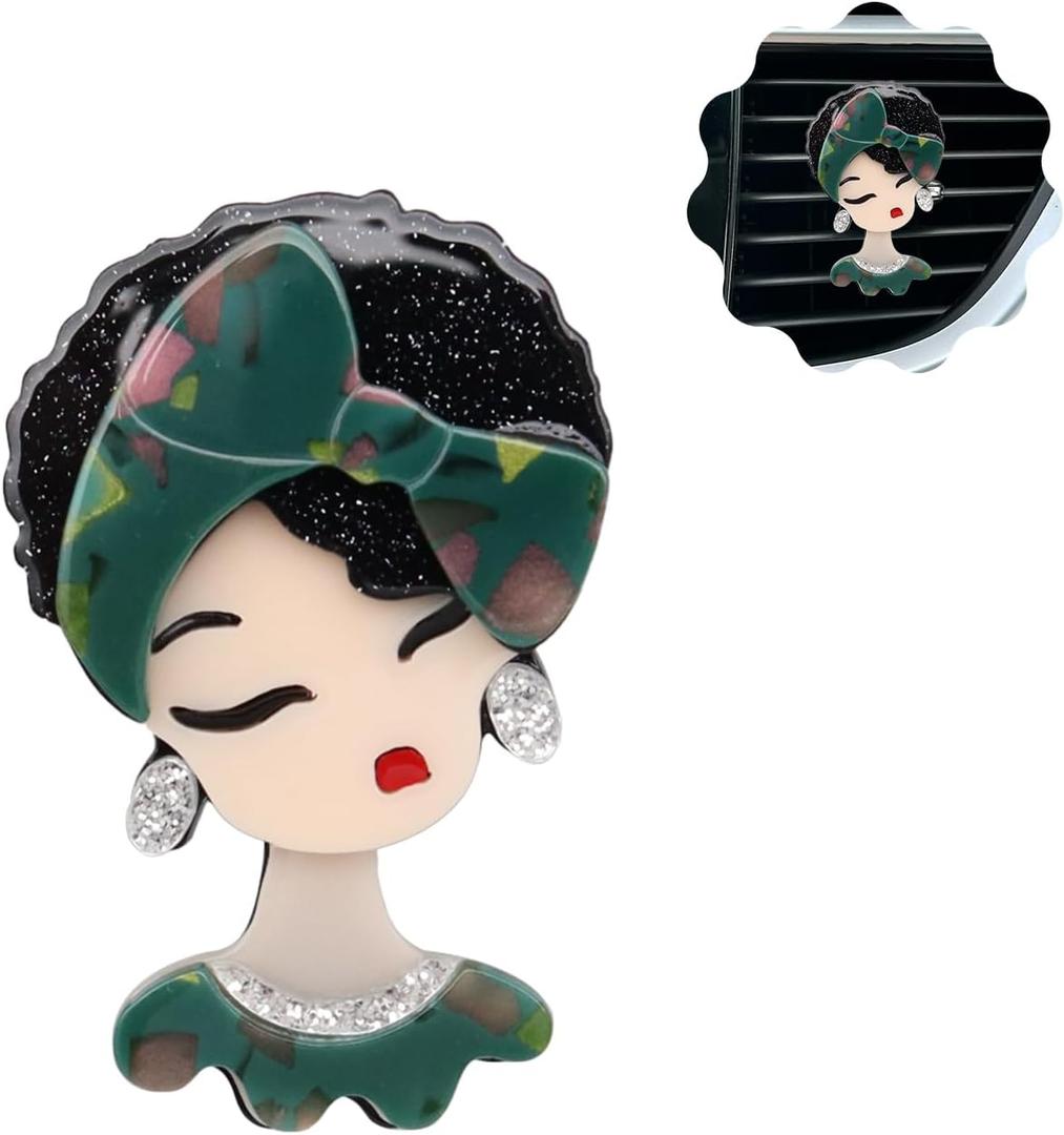 Lady Car Decor,Green Bow Women Air Vent Clip Car Air Freshener,Sparkling Acrylic Refillable Dashboard Decoration Diffuser,Girly Accssories for Driver