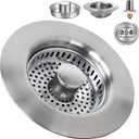 The Ultimate Kitchen Sink Solution: 3-in-1 Drain Strainer & Stopper. 304 Stainless Steel, Anti-Clogging, Anti-Odor for US Standard Drains. Easy Clean! (2)