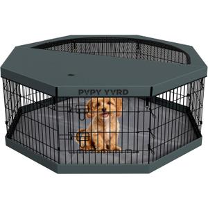 Dog Playpen with Top Cover and Bottom Pad,Foldable Playpen,8 Panels 24" H