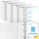 Henoyso 4 Pcs 3 Ring D-Ring Binders with Clear Pocket, 5 Inch, White