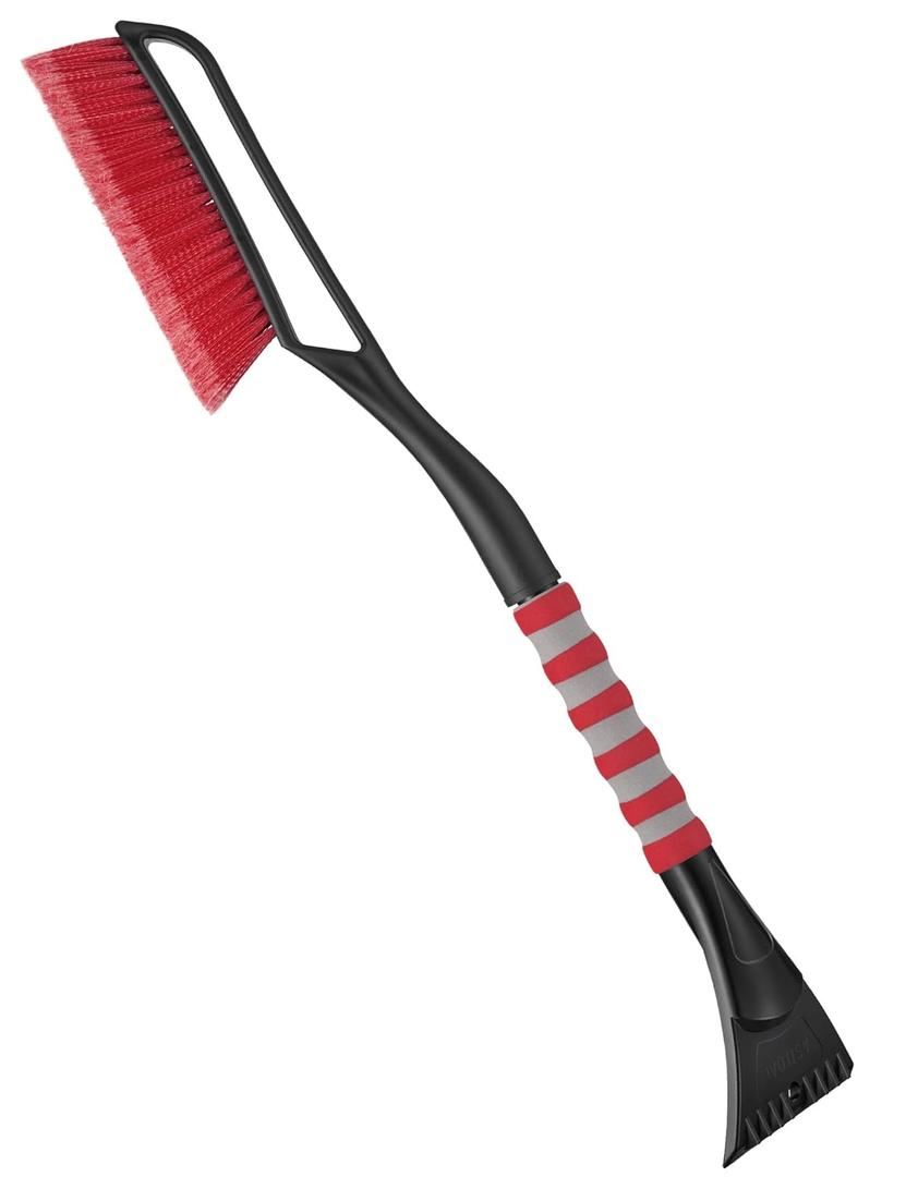 AstroAI 27" Snow Brush and Ice Scrapers for Car Windshield, Detachable Snow Scrapers with Ergonomic Foam Grip for Cars, Trucks, SUVs (Heavy Duty ABS, PVC Brush, Red) (Small)