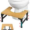 Bamboo Toilet Stool Iron 7''& 8''& 9'' Adjustable Heights Foldable Poop Stools with Non-Slip Layer for Adults, Children, Pregnant Women, The Old