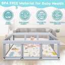 Fshibila 74" 50" Large Baby Playpen, Baby Playard for Babies and Toddlers, Play Pens for Indoor & Outdoor, Sturdy Safety Play Yard with Soft Breathable Mesh, Anti-Fall, Grey (with MAT)