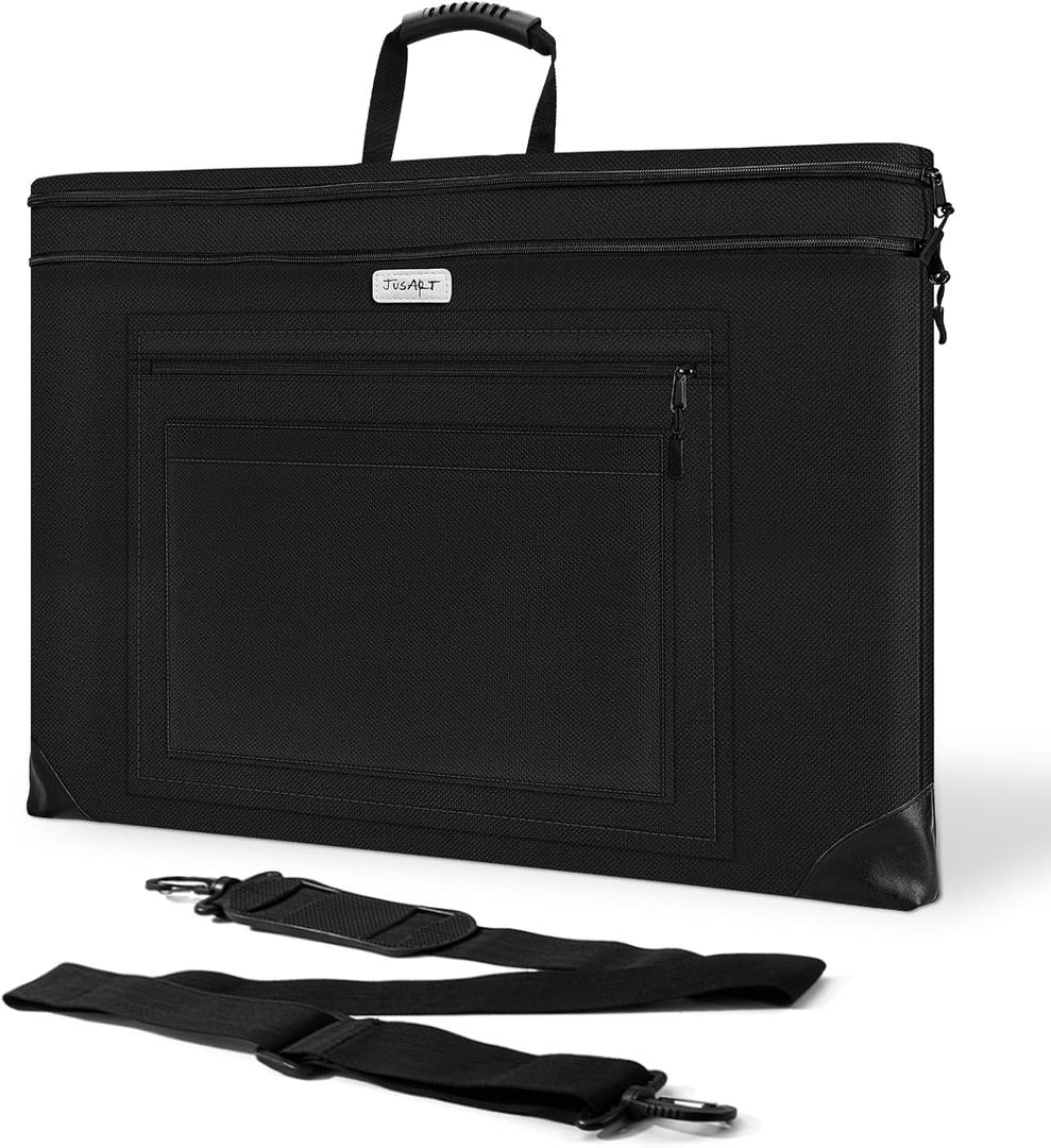 JusArt Art Portfolio Bag, 18x24 Light Weight Portfolio Folder Case with Adjustable Shoulder Strap, Leather Corners, Waterproof Art Bag for Artists and Students for Artwork, Poster, Sketching, Drawing