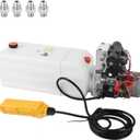 8 Quart Hydraulic Pump 12V DC Hydraulic Power Unit Double Acting Double Solenoid Dump Trailer Pump with Plastic Reservoir for Dump Trailer & Lifting Platforms