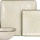 Famiware Dinnerware Sets for 4, Ocean Square 12-Piece Kitchen Plates and Bowls Sets, Microwave and Dishwasher Safe, Scratch Resistant, Light khaki