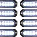 ASPL 8pcs Sync Feature Ultra Slim 12-LED Surface Mount Flashing Strobe Lights for Truck Car Vehicle LED Mini Grille Light Head Emergency Beacon Hazard Warning Lights (White)