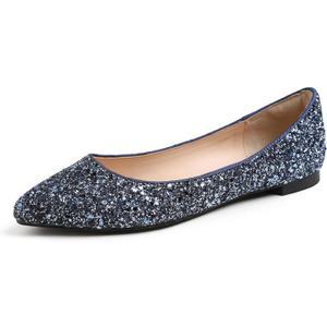 FEVERSOLE Women's Sparkle Memory Foam Cushioned Colorful Shiny Ballet Flats Glitter Night Blue Pointed Size 8 M US