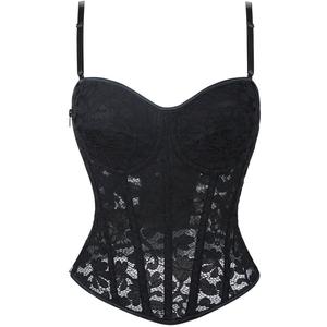 SHYMMUO Black Corset Top for Women Sexy Lace Floral Bustier Corset Tank Cami Top Gothic Lingerie Club Party Halloween Outfit (Large)
