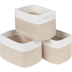 Rectangle Baby Nursery Gift Basket Set of 3Decorative Woven Rope Basket OrganizerSoft&Sturdy Baskets for Organizing with Handles Mixed Blue (3pcs-13"D x 10"W x 8.26"H)
