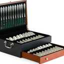 Silverware Storage Box Silverware Chest Case for Silver Flatware with Lid Tarnish Proof Felt Lined Partition and Drawer Holds Service for 14 Includes Polishing Cloth (2 Tier)