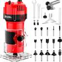 SILVEL Wood Router, 800W Wood Routers for Woodworking, 6.5Amp 1.25HP Hand Wood Router Tool, 30000R/MIN Compact Edge Trimmer with 15 1/4" Router Bit Set, Red