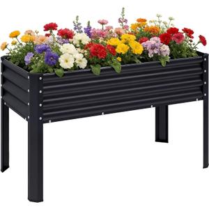 Galvanized Raised Garden Bed with Legs, 482432in Large Metal Elevated Raised Planter Box with Drainage Holes for Backyard, Patio, Balcony, 400lb Capacity,Black