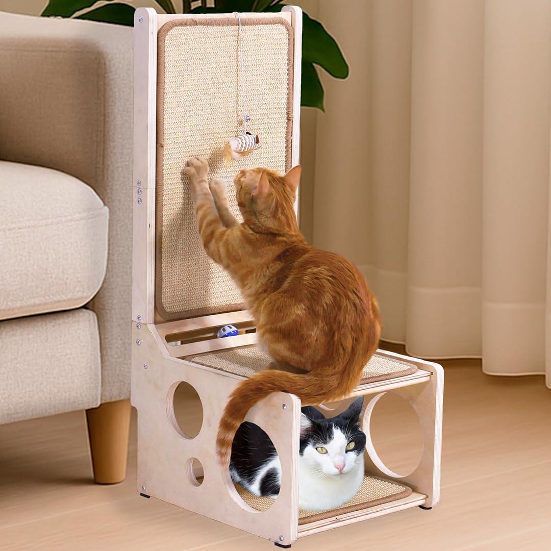 L Shaped Cat Scratching Post with Toy  Sisal Scratch Pad & Hideaway for Indoor Cats | 33'" Vertical & Horizontal No Mess Scratching Ramp for Large Cats  MANDAROO