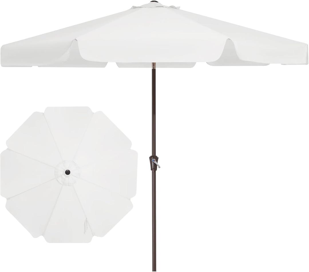 JEAREY 9 FT Patio Umbrella Outdoor, Table Umbrellas Market Umbrella w/Push Button Tilt/Crank, 8 Sturdy Ribs(Cream White)