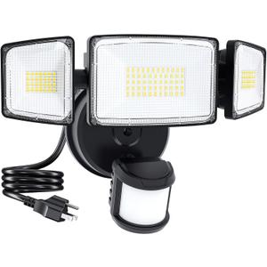 75W Motion Sensor Outdoor Lights Plug in, Led Flood Lights Outdoor Dusk to Dawn, 7500LM Security Lights Motion Activated IP65 Waterproof, Motion Floodights for Outside Garage Yard Patio(Black)