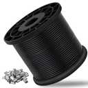 Vinyl Coated Wire Rope 304 Stainless Steel Coated Wire Cable-Black, 1/16" OD to 3/32" x 500FT, with 200 Pcs Crimping Sleeves-Cable for String Lights, Suitable for Clotheslines