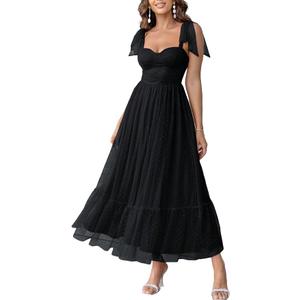 SISKIN Summer Cocktail Dresses for Women Tie Shoulder Semi Formal Dresses Hem Mesh Birthday Wedding Guest Dress, Large