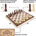 AMEROUS 15 Inches Magnetic Wooden Chess Set - 2 Extra Queens - Folding Board - Pieces Storage Slots, Handmade Portable Travel Chess Game - Beginner Chess Set for Kids, 6 up Age